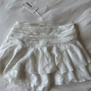White Tiered Ruffle Mini Skirt